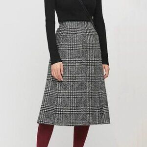 Like New Uniqlo Wool Blend Plaid Midi Skirt Grey Black XS